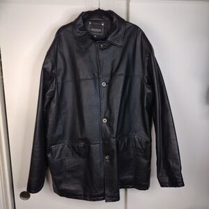 Vtg Alexander Lloyd Black Leather Jacket Mens Size XLT Tall Button Front Trench